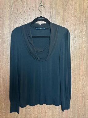 ANTONIO MELANI Black Draped Cowl Neck Long Sleeve Blouse